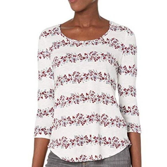 Lucky Brand Tops - Lucky Brand, Floral Stripe Scoop Tee, Small